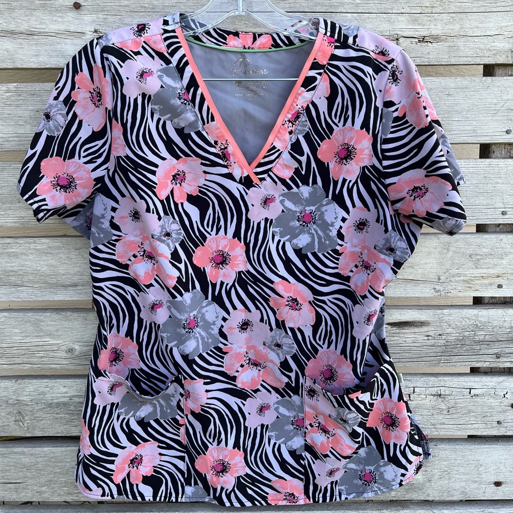 Premiere by Healing Hands Floral Zebra Print V-Neck scrub top